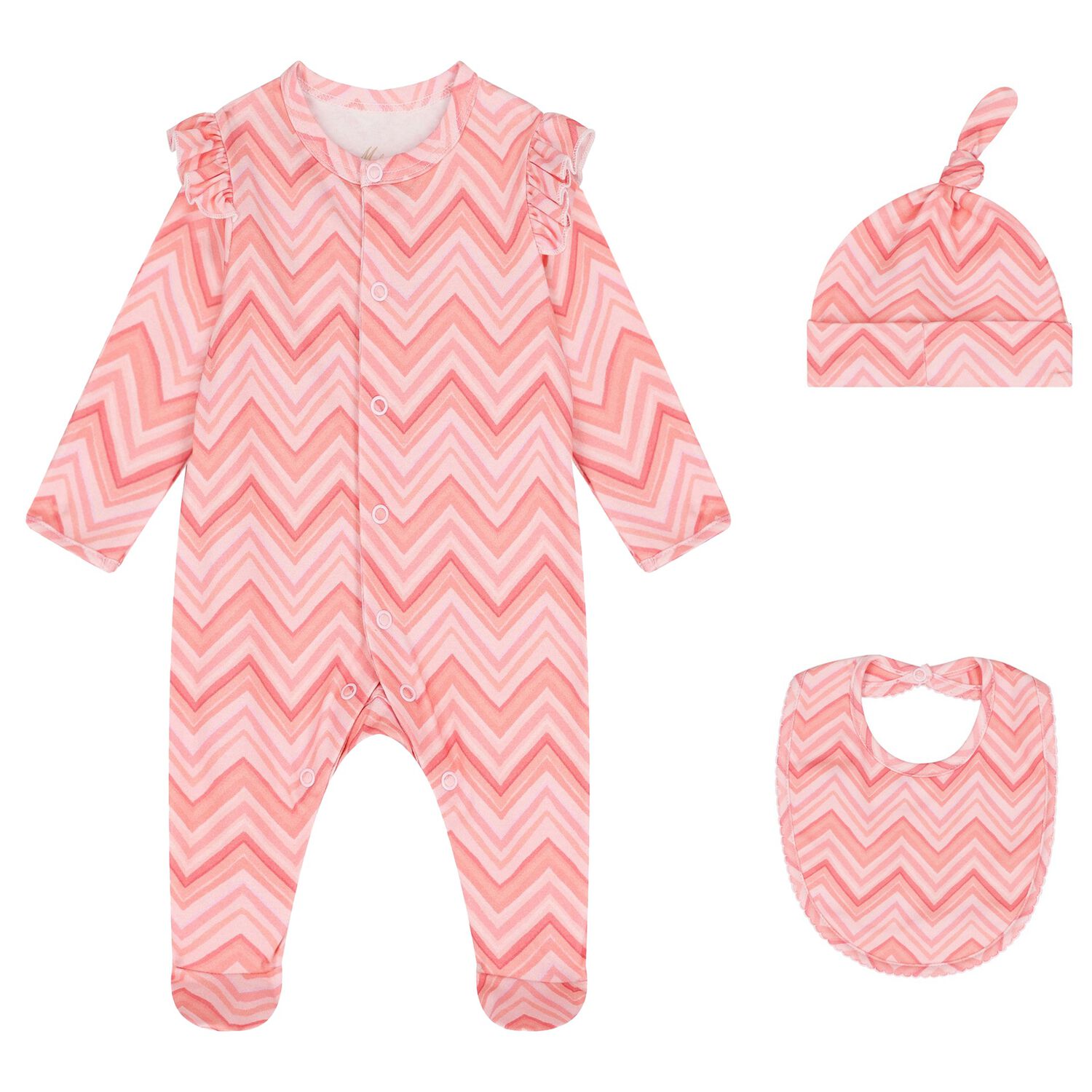 Baby Girls Pink Zig Zag Babygrow Set , 1, hi-res