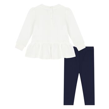 Baby Girls White & Navy Blue Leggings Set