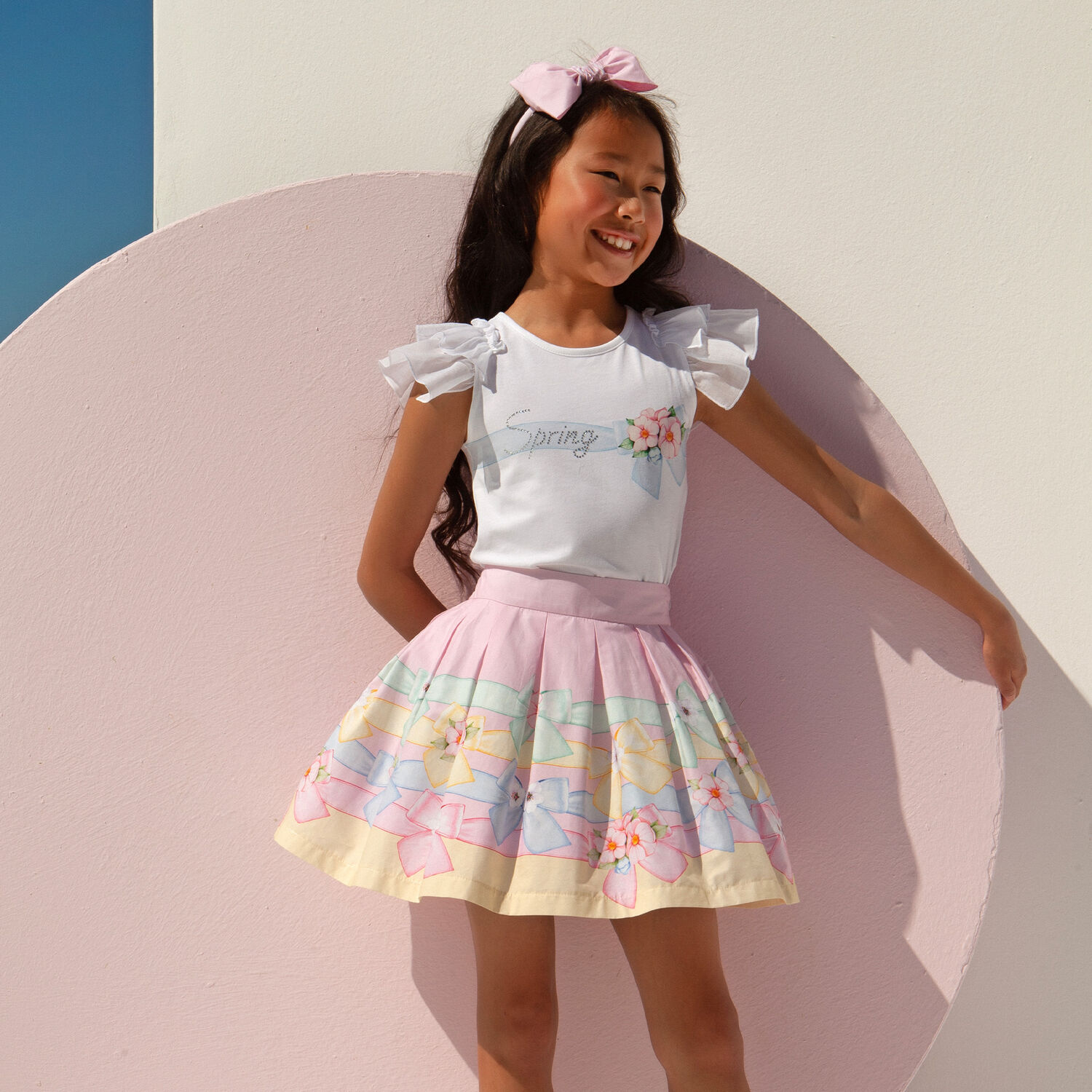 Girls Ivory & Pink Floral Skirt Set, 1, hi-res image number null