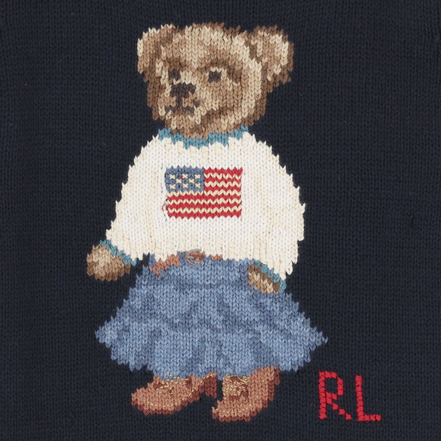 Girls Navy Blue Polo Bear Knitted Swearshirt, 1, hi-res