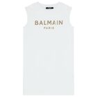 Girls White & Gold Logo Dress, 1, hi-res