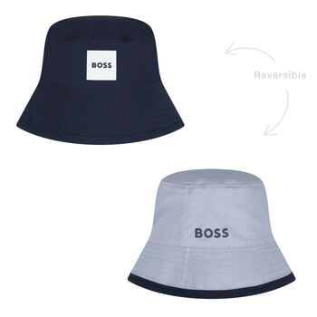 Baby Boys Blue & Navy Blue Logo Reversible Hat