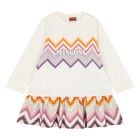 Younger Girls Ivory & Pink Zig Zag Logo Dress, 1, hi-res