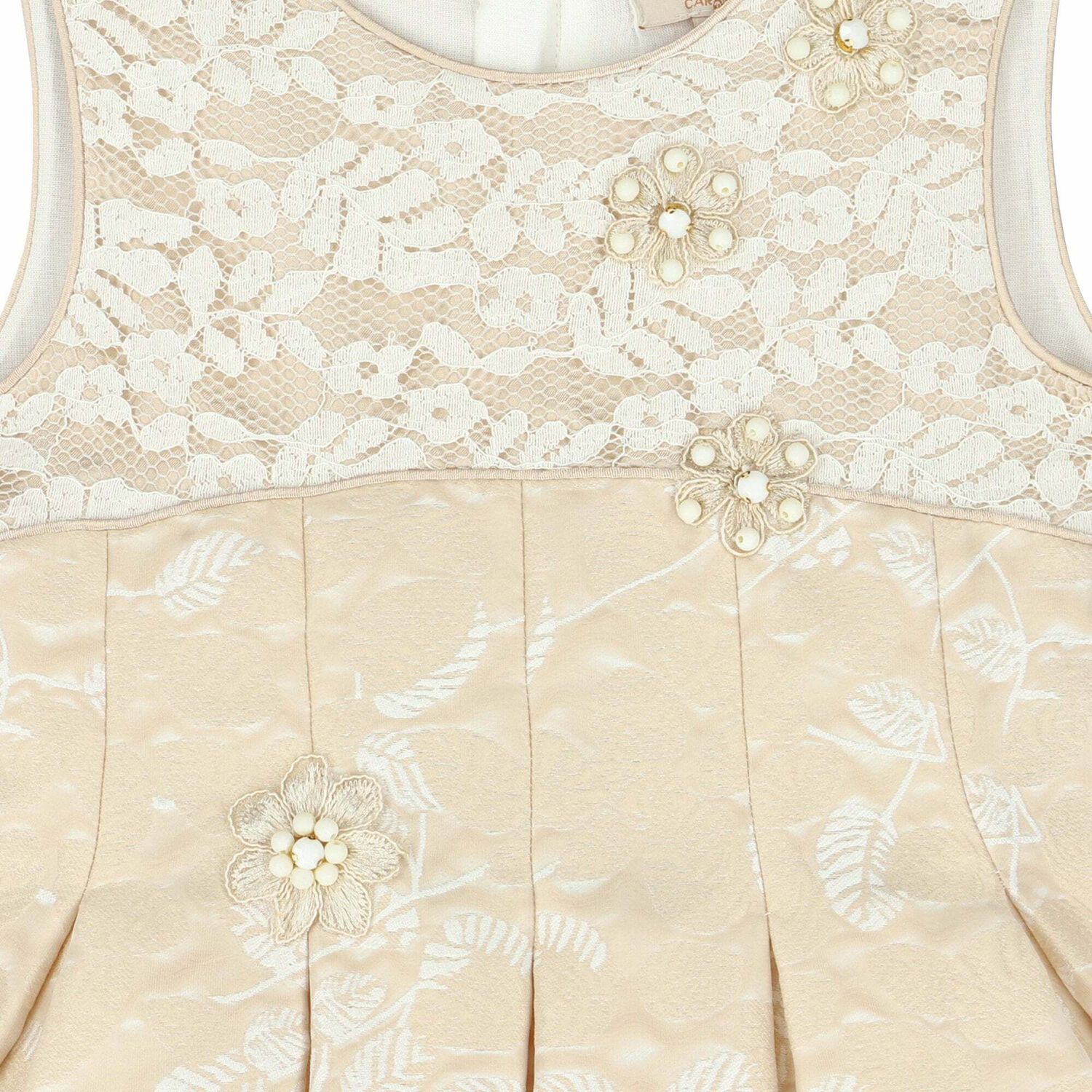 Girls Beige Embellished Dress, 1, hi-res