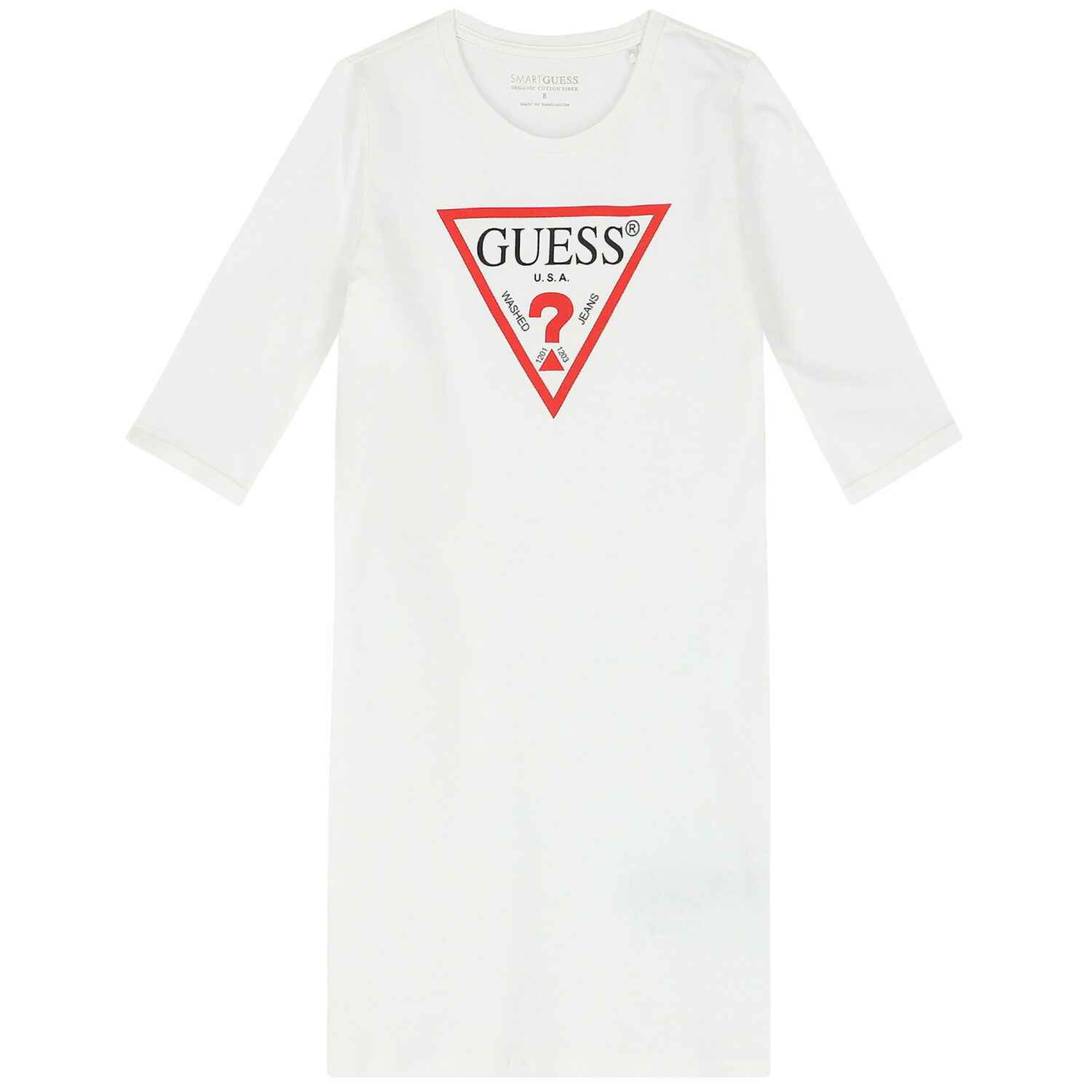 Girls White Logo Long Sleeve Dress, 1, hi-res