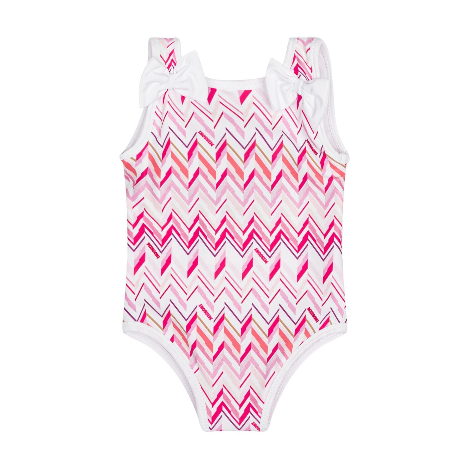 Younger Girls White & Pink Zig Zag Swimsuit, 1, hi-res