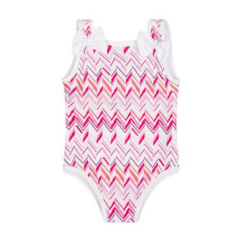 Younger Girls White & Pink Zig Zag Swimsuit