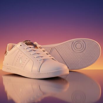 Girls White & Gold Logo Trainers