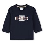 Younger Boys Navy Blue Logo Long Sleeve Top, 1, hi-res