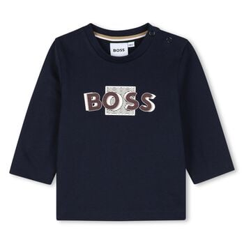 Younger Boys Navy Blue Logo Long Sleeve Top