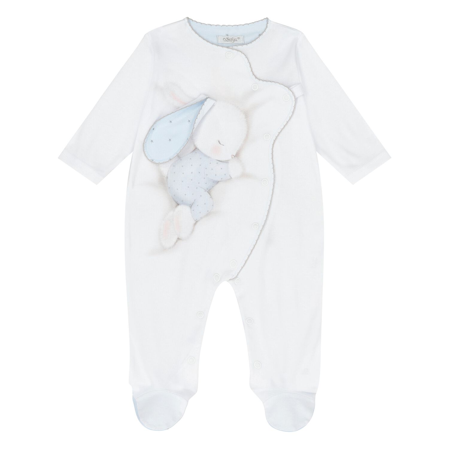 Baby Boys White & Blue Bunny Babygrow, 1, hi-res image number null