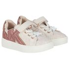 Girls Ivory & Pink Logo Trainers, 1, hi-res