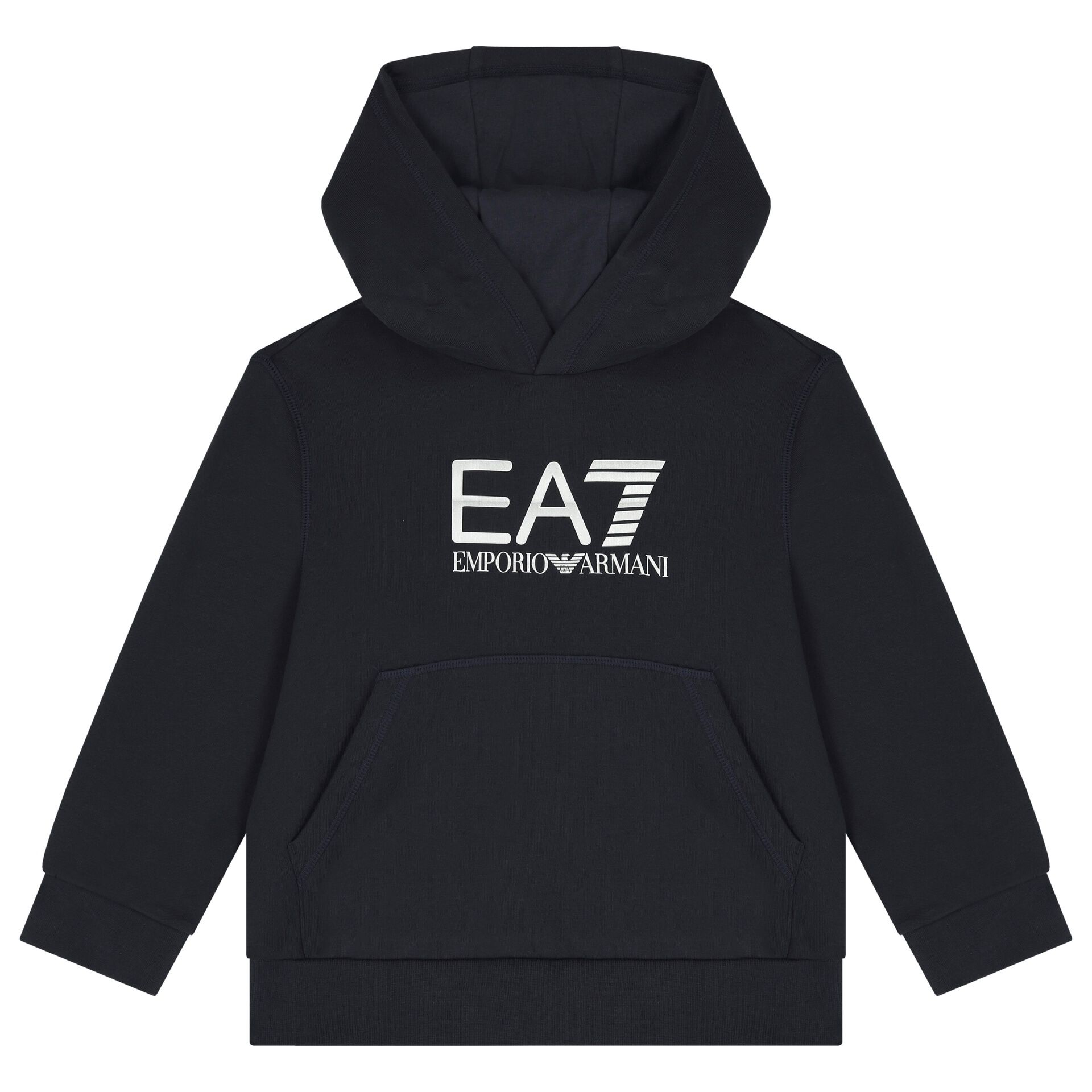 EA7 Emporio Armani Boys Navy Blue Logo Hooded Top Junior Couture UAE