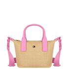 Girls Pink & Beige Raffia Logo Hand Bag ( 20cm ), 1, hi-res