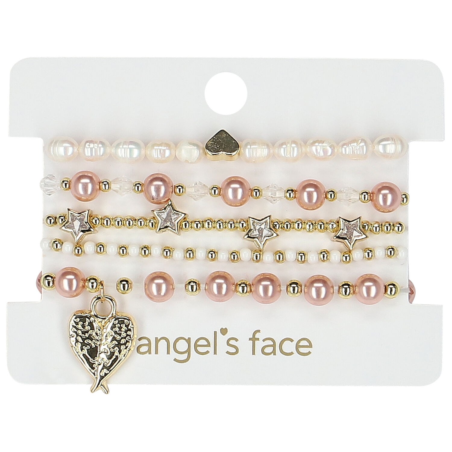 أساور بنات مطرزة باللون الوردي والذهبي (5 قطع), 1, hi-res