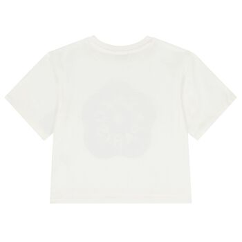 Girls White Boke Flower Logo T-Shirt