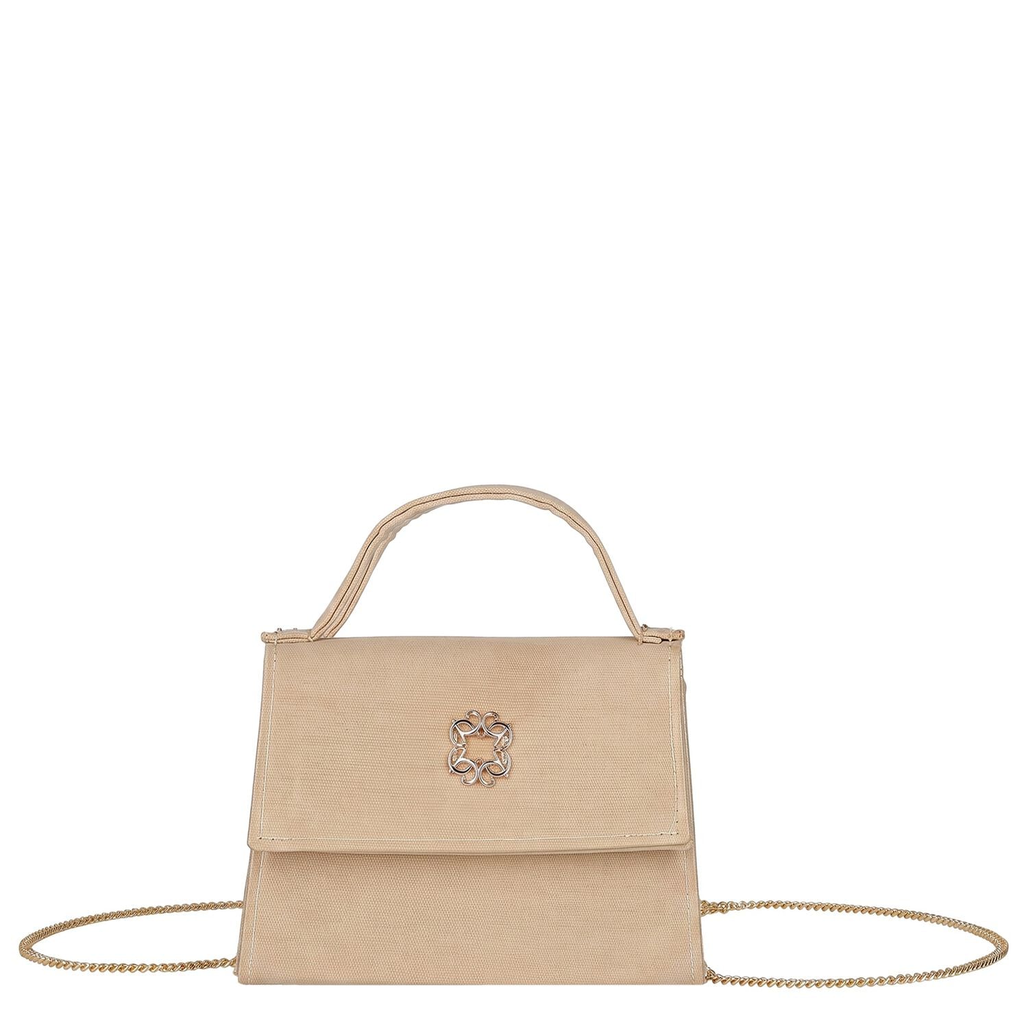 Girls Beige Satin Handbag ( 13cm ), 1, hi-res