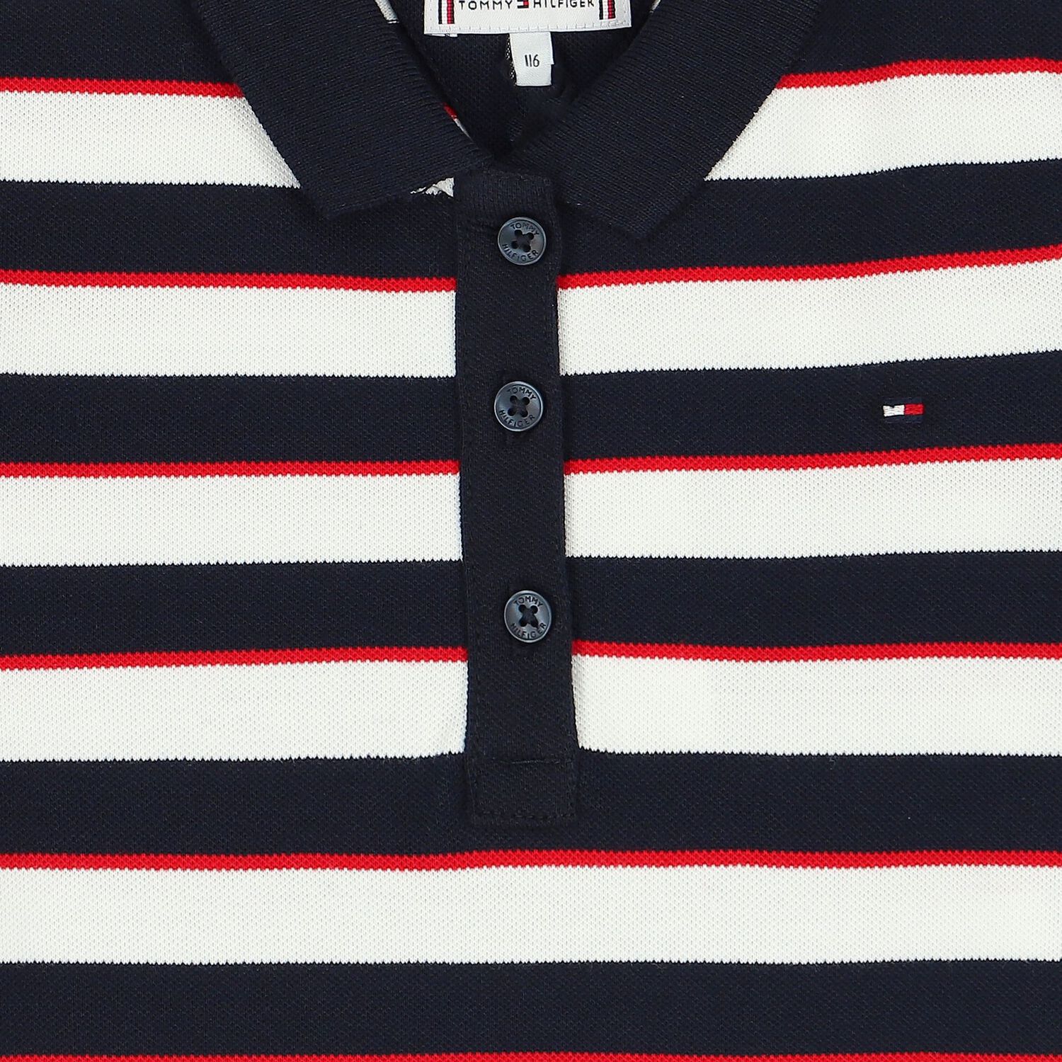 Girls White & Navy Blue Striped Polo Dress, 3, hi-res