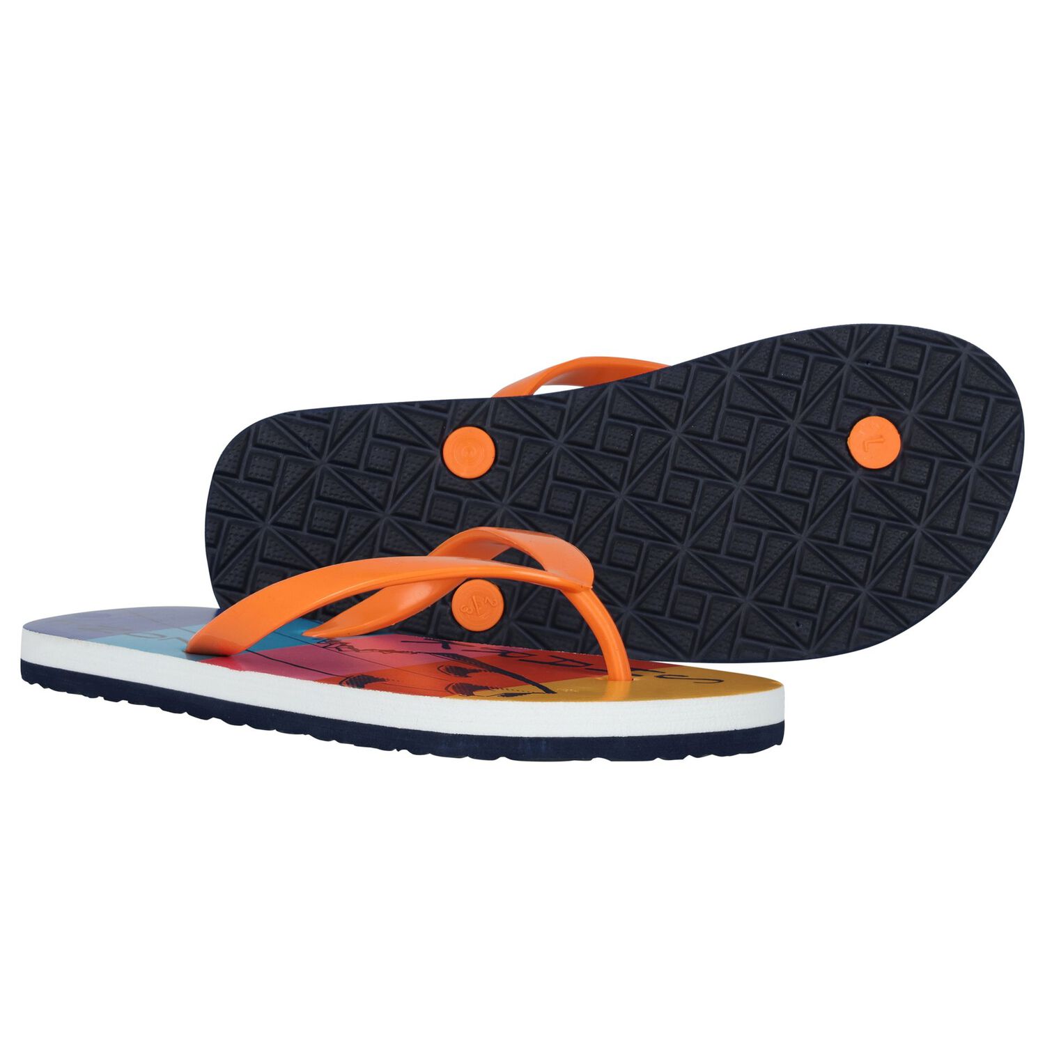 Boys Multi-Coloured Palm Tree Flip Flops, 1, hi-res