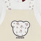 Baby Boys White & Beige Teddy Bear Romper, 1, hi-res