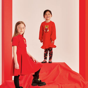 Younger Girls Red Teddy Bear Logo Dress