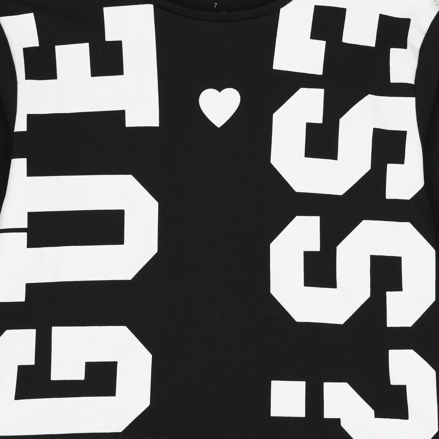 توب بنات بأكمام بالشعار باللون الأسود, 3, hi-res image number null