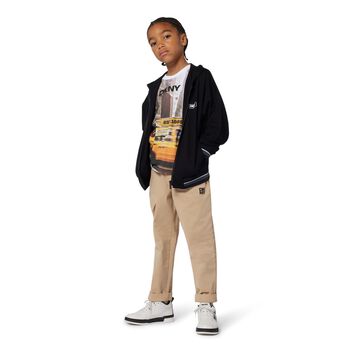 Boys Black Logo Hooded Zip Up Top