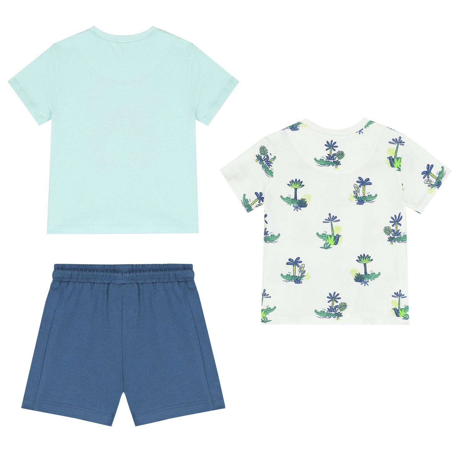 Younger Boys White, Aqua & Navy Blue Shorts Set, 1, hi-res