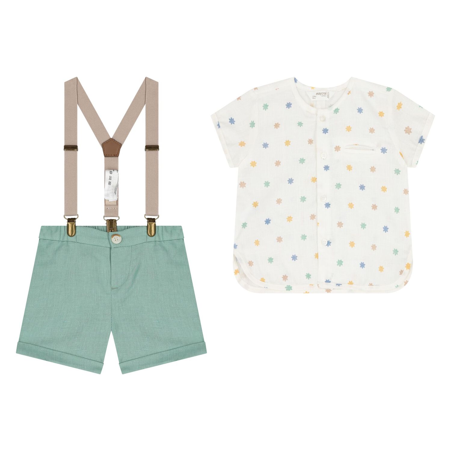 Baby Boys Green & White Shorts Set, 2, hi-res image number null