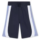 Boys Navy Blue Striped Shorts, 1, hi-res