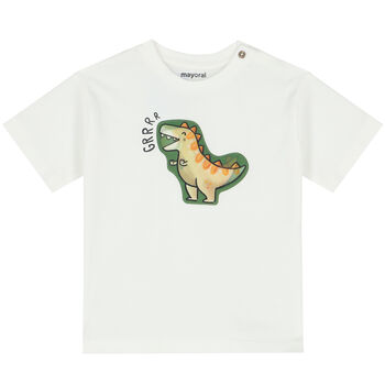 Younger Boys Ivory Dinosaur Holographic T-Shirt