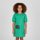 Girls Green Logo Bag Dress, 2, hi-res