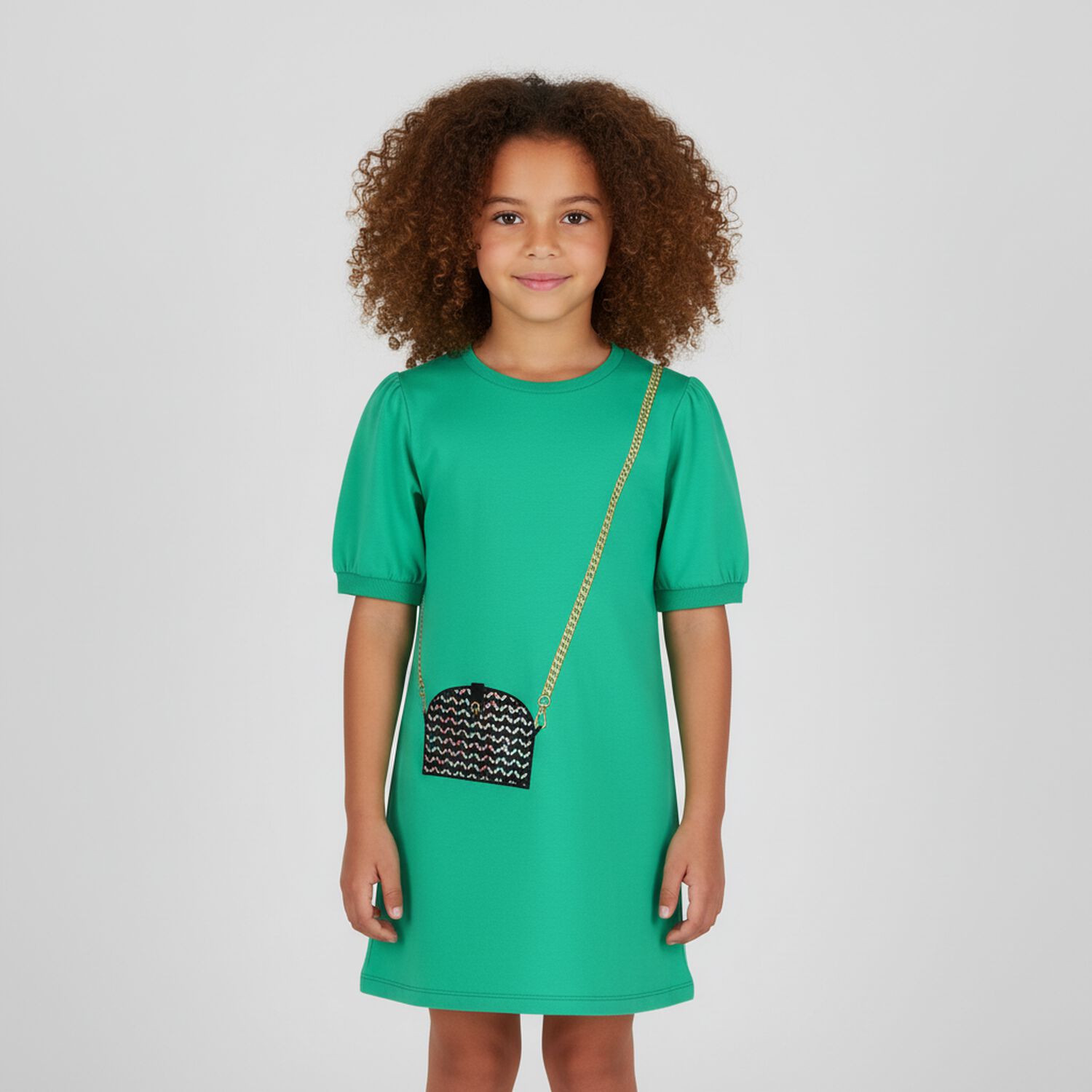 Girls Green Logo Bag Dress, 2, hi-res