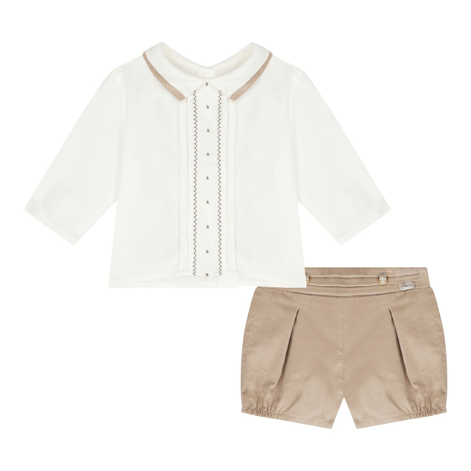 Baby Boys Ivory & Beige Shorts Set, 1, hi-res
