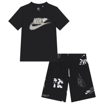 Boys Black Logo Shorts Set