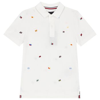 Younger Boys White Flag Embroidery Polo Shirt