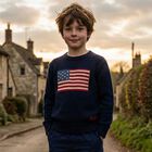 Boys Navy Blue Flag Knitted Sweatshirt, 1, hi-res