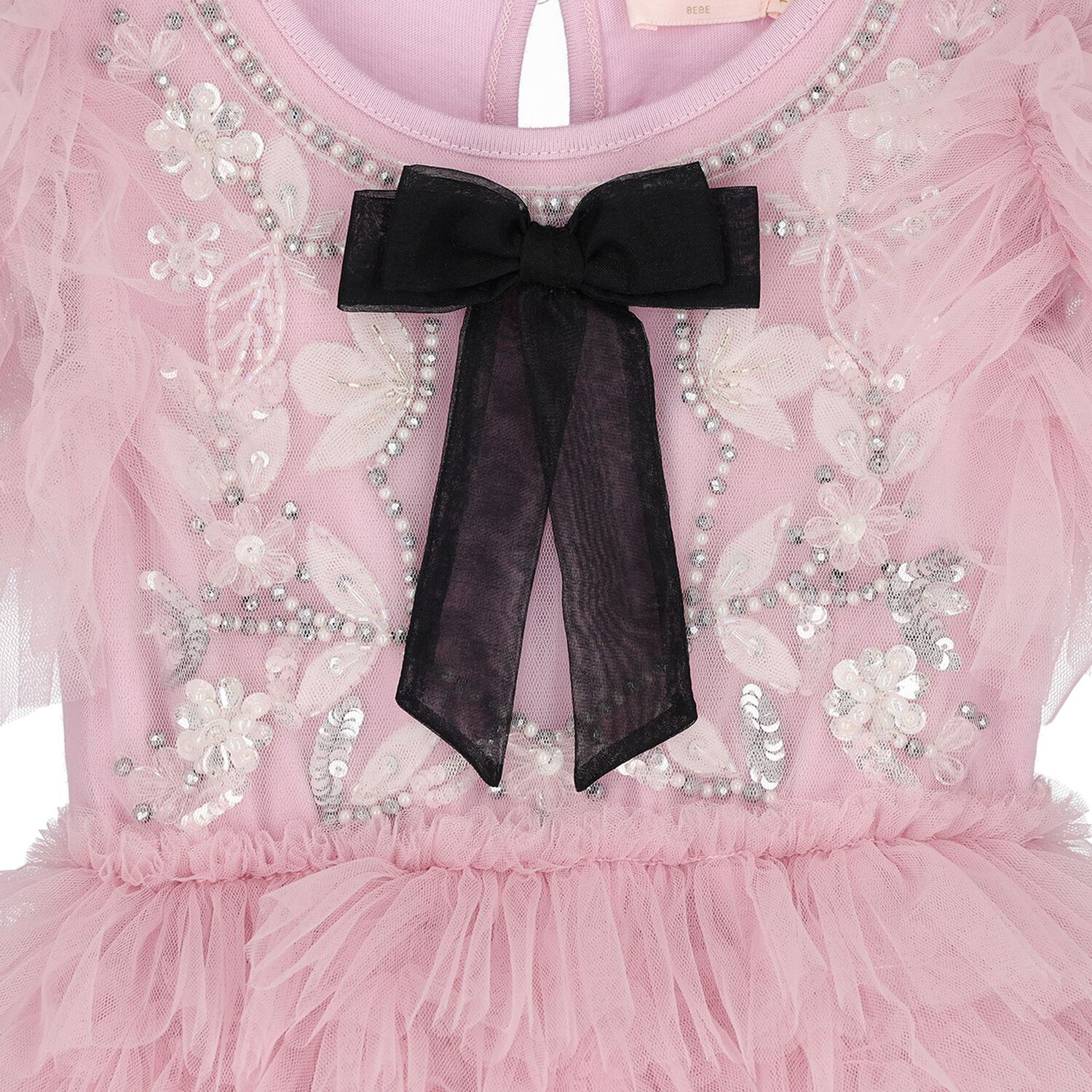 Baby Girls Pink & Black Bow Tulle Greta Dress Set, 1, hi-res