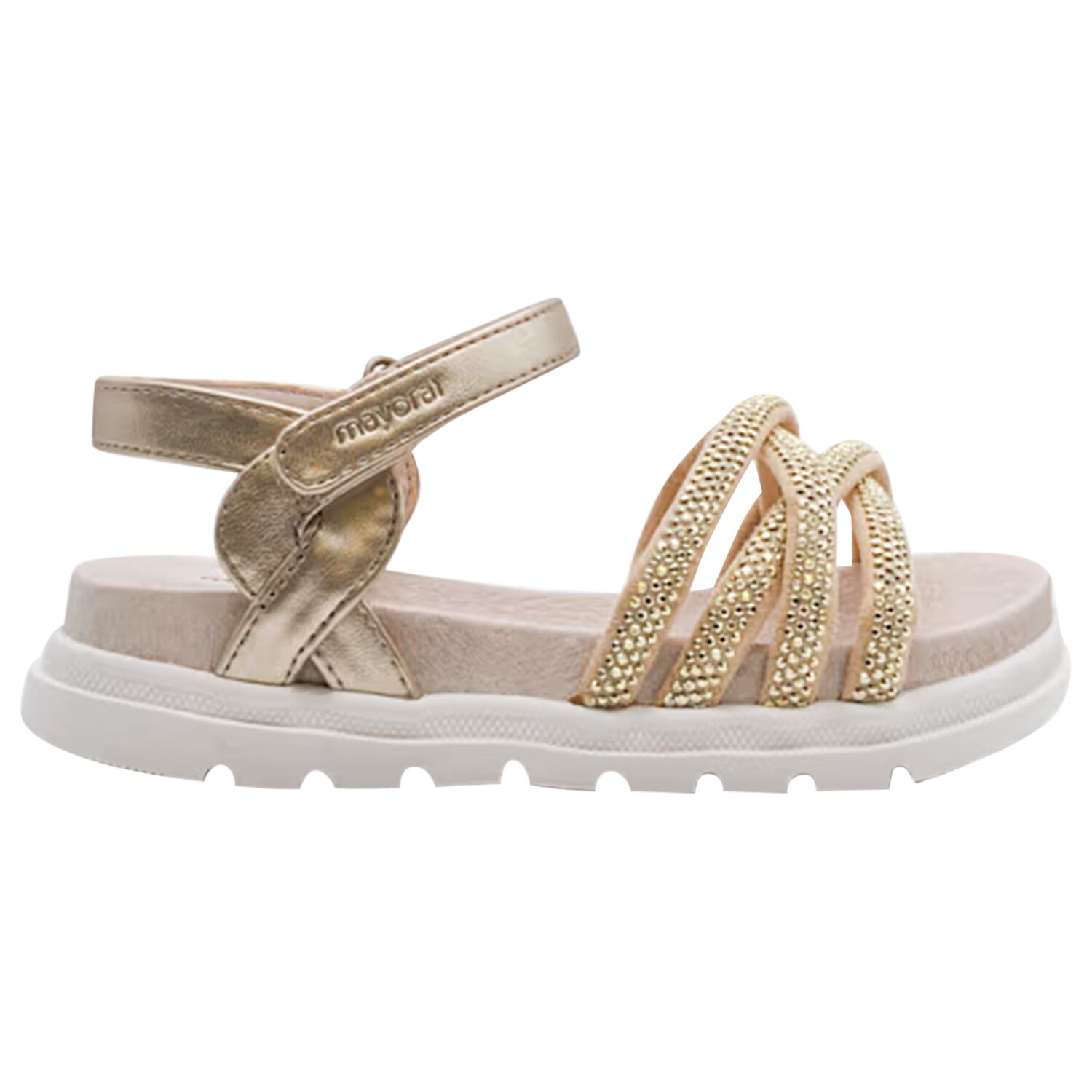 Girls Gold Logo Sandals , 1, hi-res