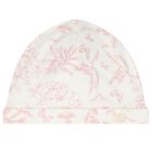 Baby Girls Ivory & Pink Toile Du Jouy Hat, 1, hi-res