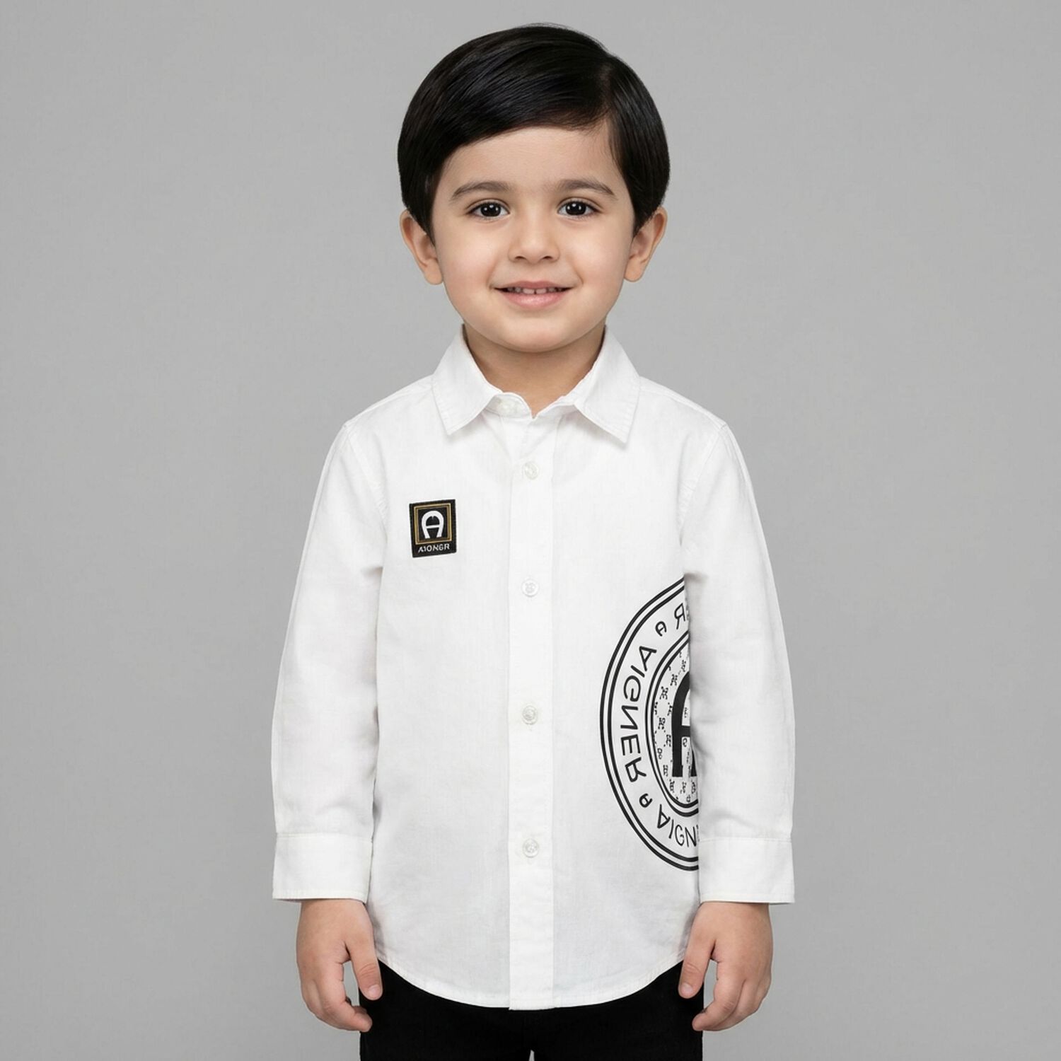 Younger Boys White Logo Shirt, 1, hi-res