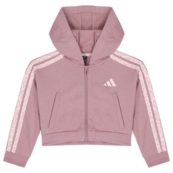 Girls Pink Logo Hooded Zip Up Top