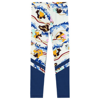 Girls White Printed Leggings