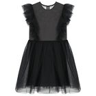 Girls Black Satin & Tulle Dress, 1, hi-res