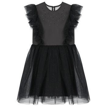 فستان من الساتان والتول باللون الأسود للبنات 