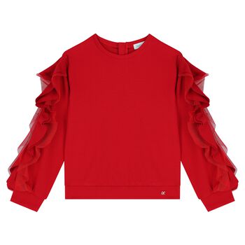 Girls Red Ruffled Sweatshirt