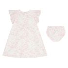 Baby Girls White & Pink Toile de Jouy Dress Set, 1, hi-res