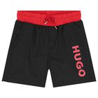 Boys Black Logo Swim Shorts, 1, hi-res