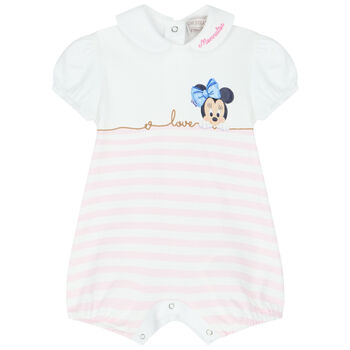 Baby Girls White & Pink Minnie Mouse Romper