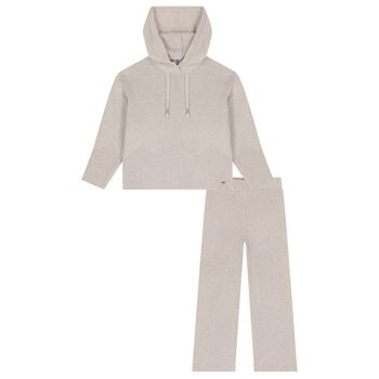 Girls Beige Knitted Trousers Set
